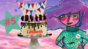 An illustration of birthday cake, liisbeth.com logo and Liisbeth women